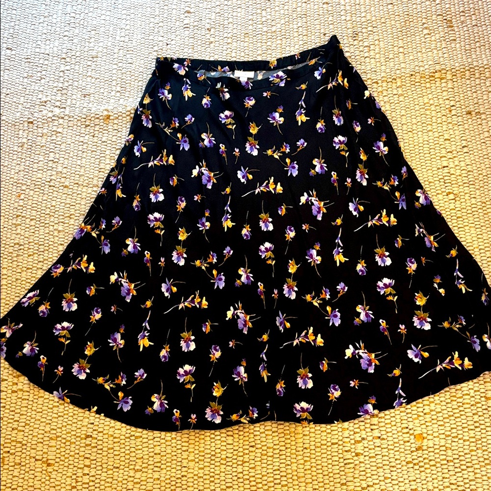 J Jill Floral Midi Skirt - Black with Purple & Yellow Floral Print NWT, 2X